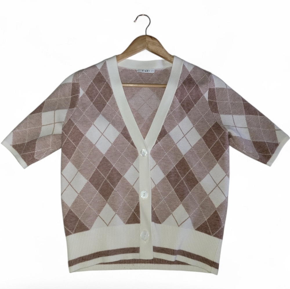 Sioni Argyle Sweater in Brown and Cream